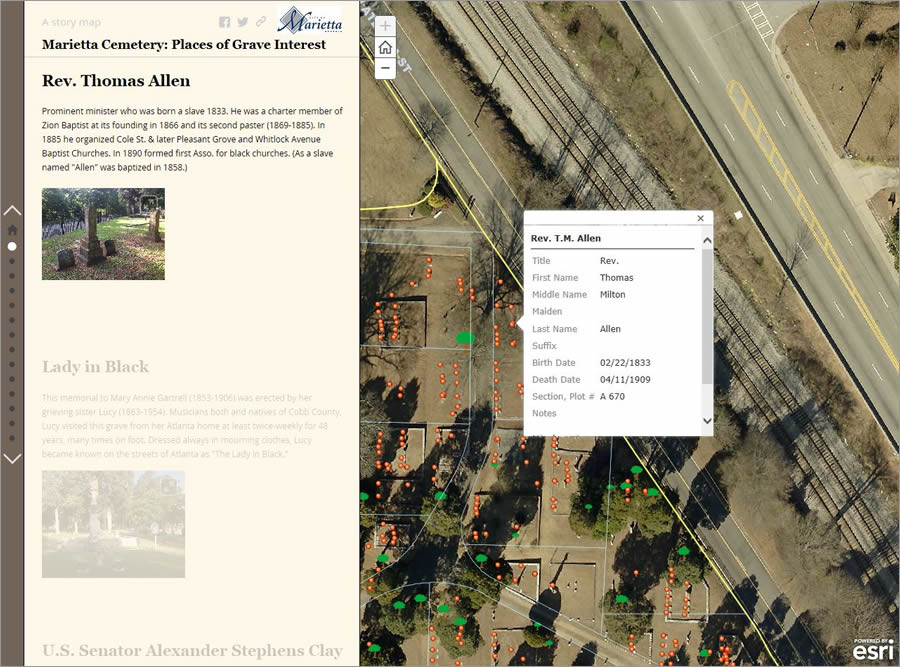 The Rev. Thomas Allen's life is highlighted in the Esri Story map Journal, Marietta Cemetery: Places of Grave Interest.