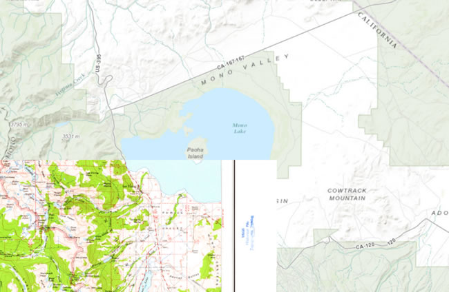 The alignment of features, such as lakes and highways, verifies that the scanned map was georeferenced correctly.