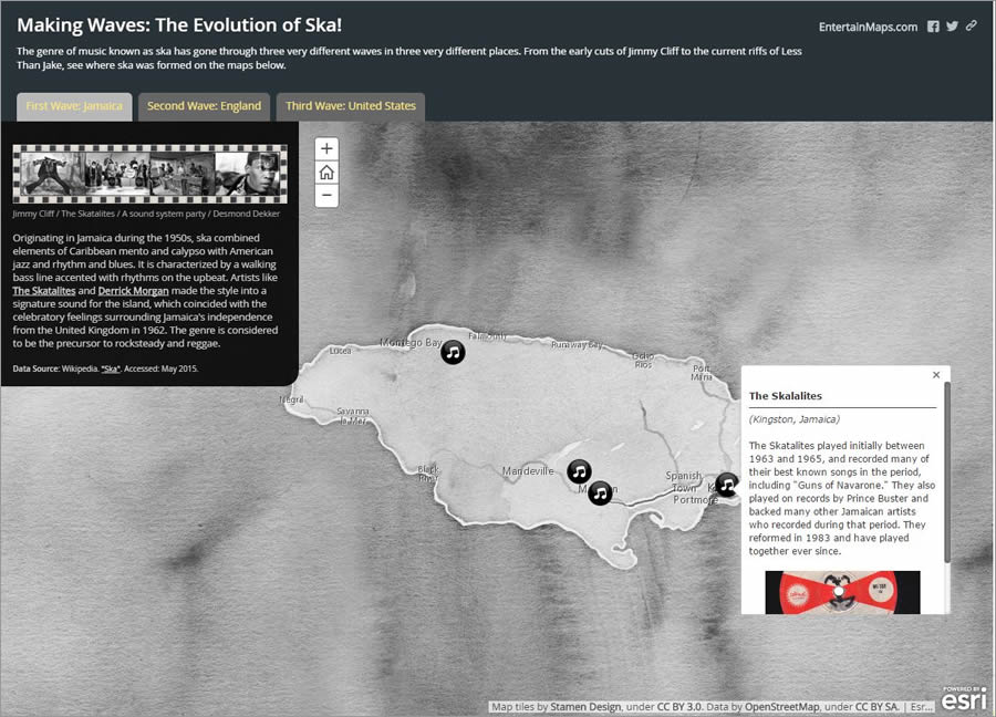 EntertainMaps.com's Mark Gallant embedded videos of ska bands into his story map.