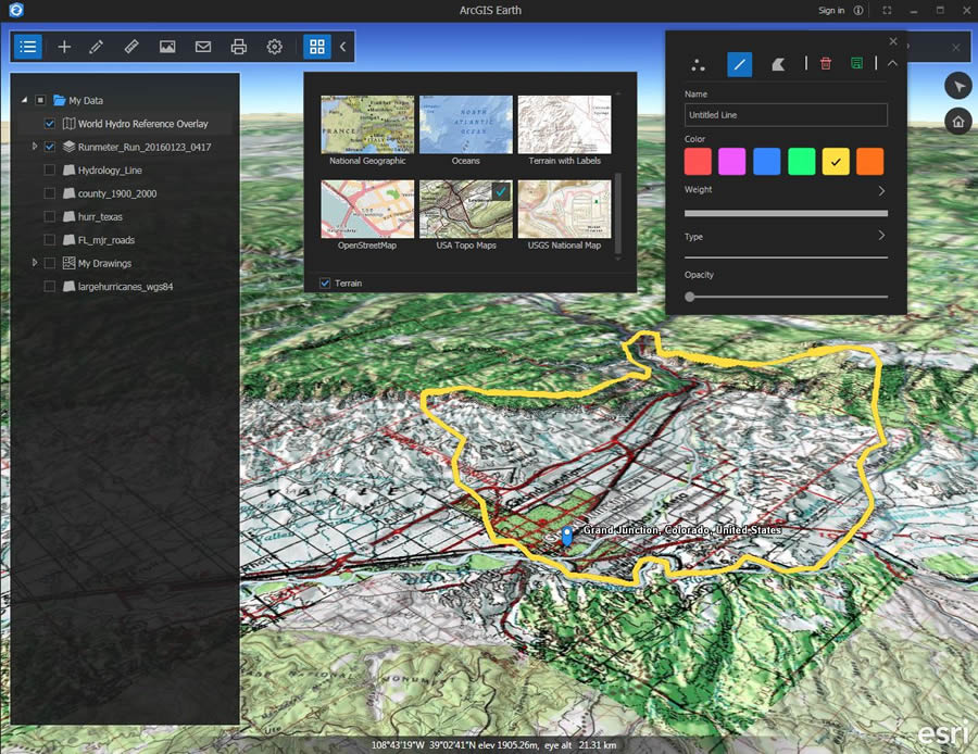 Examine watersheds in ArcGIS Earth.