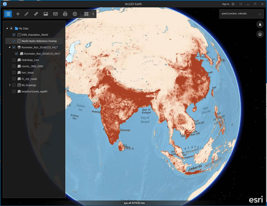 Visualize population density in ArcGIS Earth.