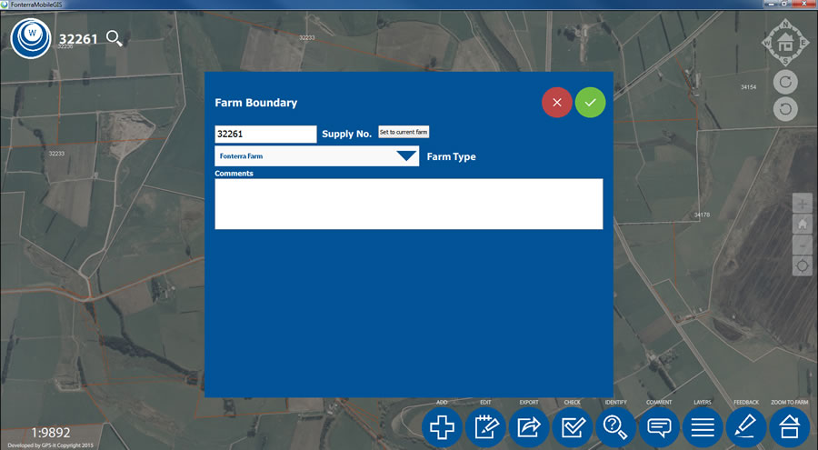 The attribute editing box is used to edit the boundary of a farm.