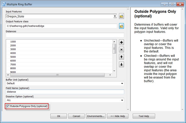 The tool dialog box was used to create buffers used for the feathered edge in the Oregon Dam Storage map.