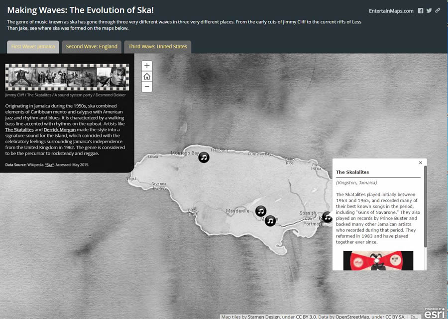 Gallant's entry in the 2016 Esri Storytelling with Maps Contest focused on ska music. Gallant's entry in the 2016 Esri Storytelling with Maps Contest focused on ska music.