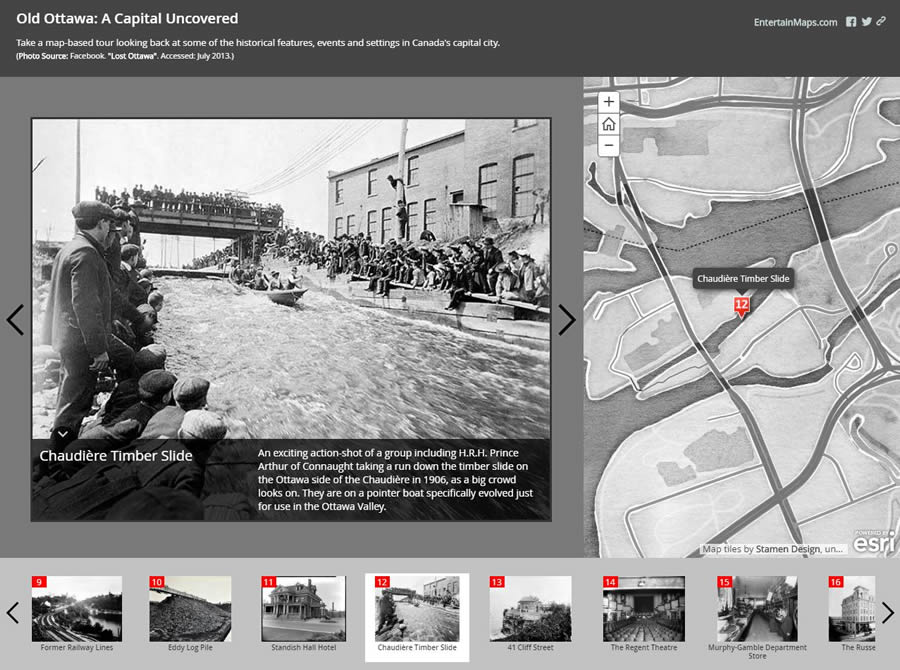 Gallant created the Old Ottawa app using the Story Map Tour Template, which is ideal for presenting a linear, place based narrative featuring images or videos. Gallant created the Old Ottawa app using the Story Map Tour Template, which is ideal for presenting a linear, place based narrative featuring images or videos.