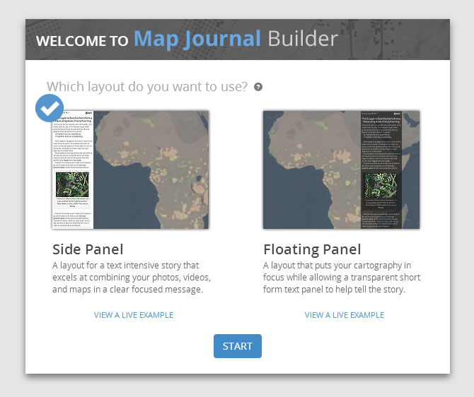 Create a Journal app using Esri's interactive Map Journal Builder.