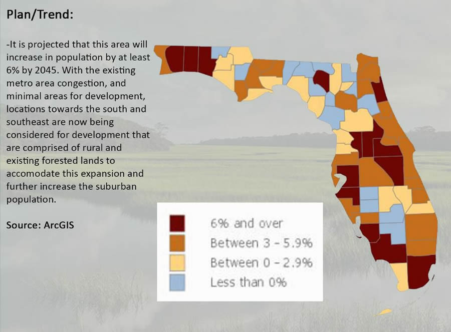 A geodesign student selected a region in northeast Florida for his study site due to its unique mixture of land uses and projected growth.