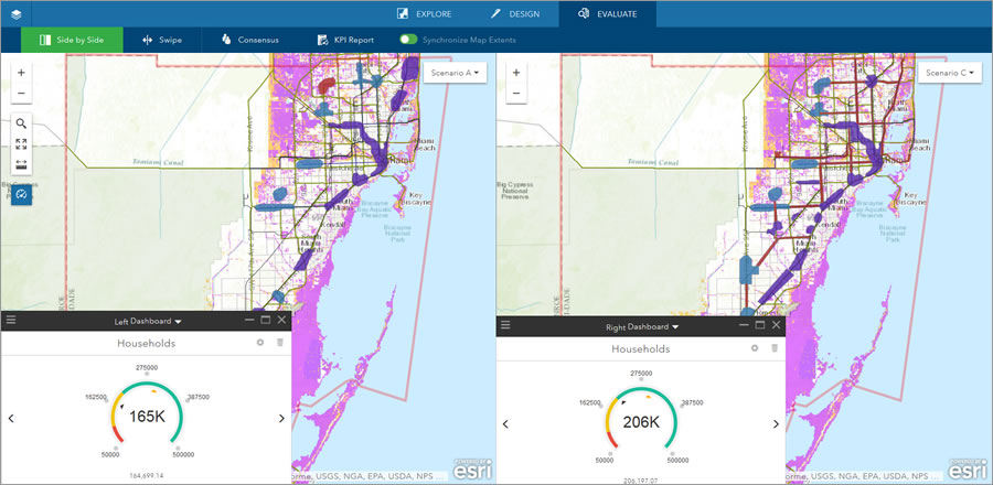 McElvaney mapped areas of south Florida that were potentially vulnerable to sea level rise using data available through The Nature Conservancy. The areas in lavender have a 75 to 100 percent likelihood to be under three feet of water in the future, he said. The orange areas show land that has a 24 to 75 percent likelihood of being under three feet of water.