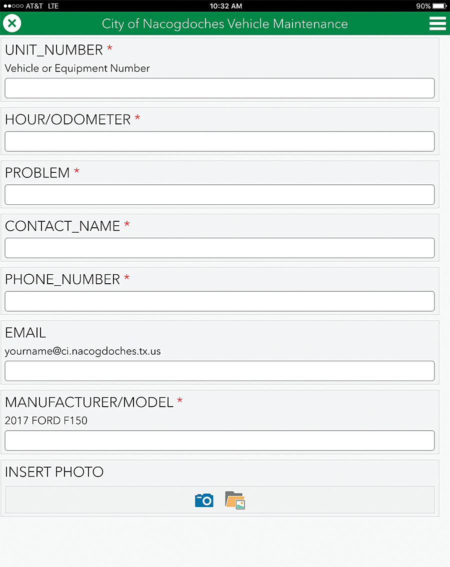With Survey123 for ArcGIS, the GIS division built a survey that contained only the fields needed to submit a work order for vehicle maintenance. With Survey123 for ArcGIS, the GIS division built a survey that contained only the fields needed to submit a work order for vehicle maintenance.