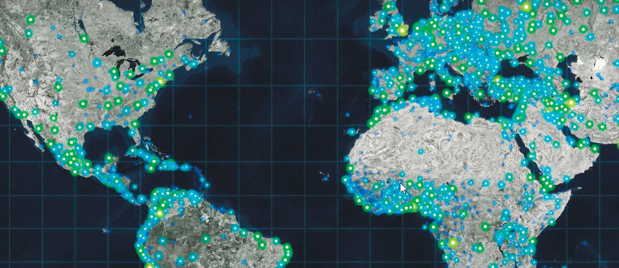 The dark and desaturated Firefly basemap ensures that the data presented on top of it pops. The dark and desaturated Firefly basemap ensures that the data presented on top of it pops.