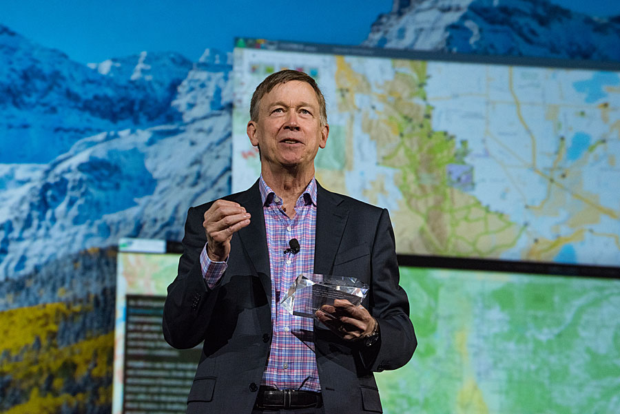 Colorado governor John Hickenlooper was honored for integrating GIS into government.