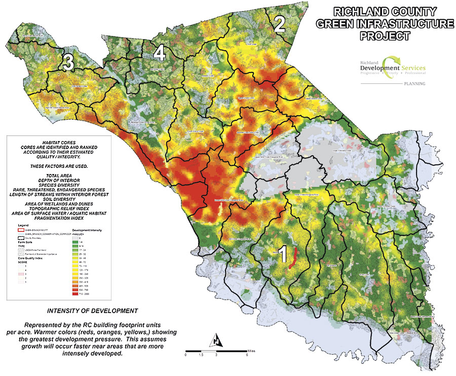 Brenda Carter, the GIS manager for Richland County's planning and development services department, used the green infrastructure tool to identify four priority areas in the county that met the criteria of being an intact core, or habitat, at risk of losing its natural assets.