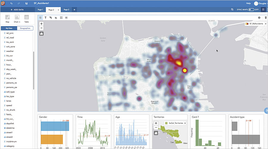 Insights for ArcGIS, a premium app in ArcGIS Enterprise, allows users to drag and drop data into workbooks so they can easily visualize and interact with it.