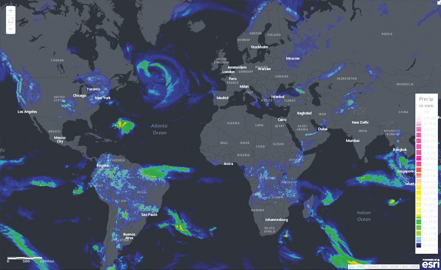 With Weather Decision Technologies' time-enabled global forecasts map service, users can see each day of a 10-day precipitation forecast, like this one.