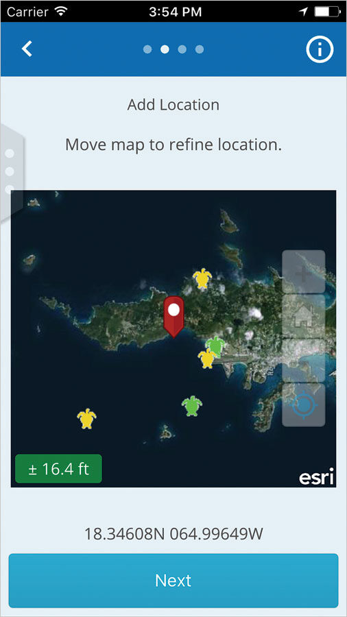 When users spot a sea turtle, they can use the app to submit photos, weather conditions, and the location and time of the siting. When users spot a sea turtle, they can use the app to submit photos, weather conditions, and the location and time of the siting.