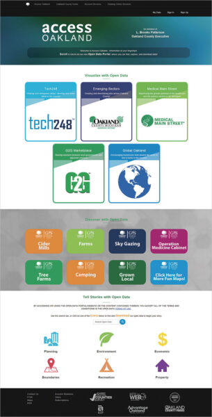 Oakland County, Michigan, built the Access Oakland open data portal using ArcGIS Open Data, which is hosted and managed by Esri.