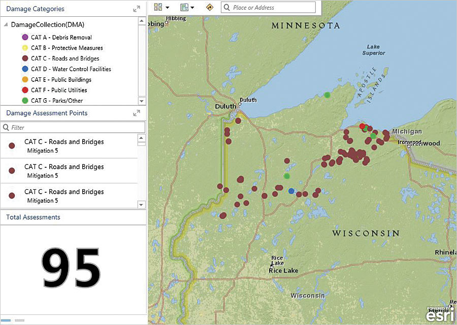 Decision-makers at Wisconsin Emergency Management (WEM) and the Federal Emergency Management Agency (FEMA) used Operations Dashboard for ArcGIS to see the damage cost assessments as they came in from the field. Decision-makers at Wisconsin Emergency Management (WEM) and the Federal Emergency Management Agency (FEMA) used Operations Dashboard for ArcGIS to see the damage cost assessments as they came in from the field.