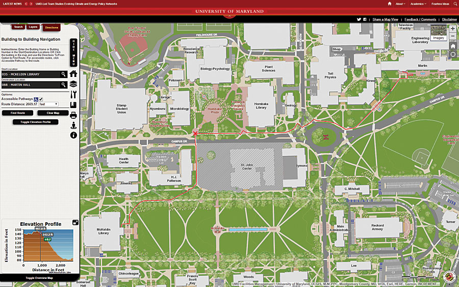Students use the campus web map to determine the optimum routes between facilities.
