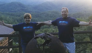 Sister-and-brother GIS professionals Greta Finney and Peter Stein wore their Esri T-shirt to Bryson City, North Carolina