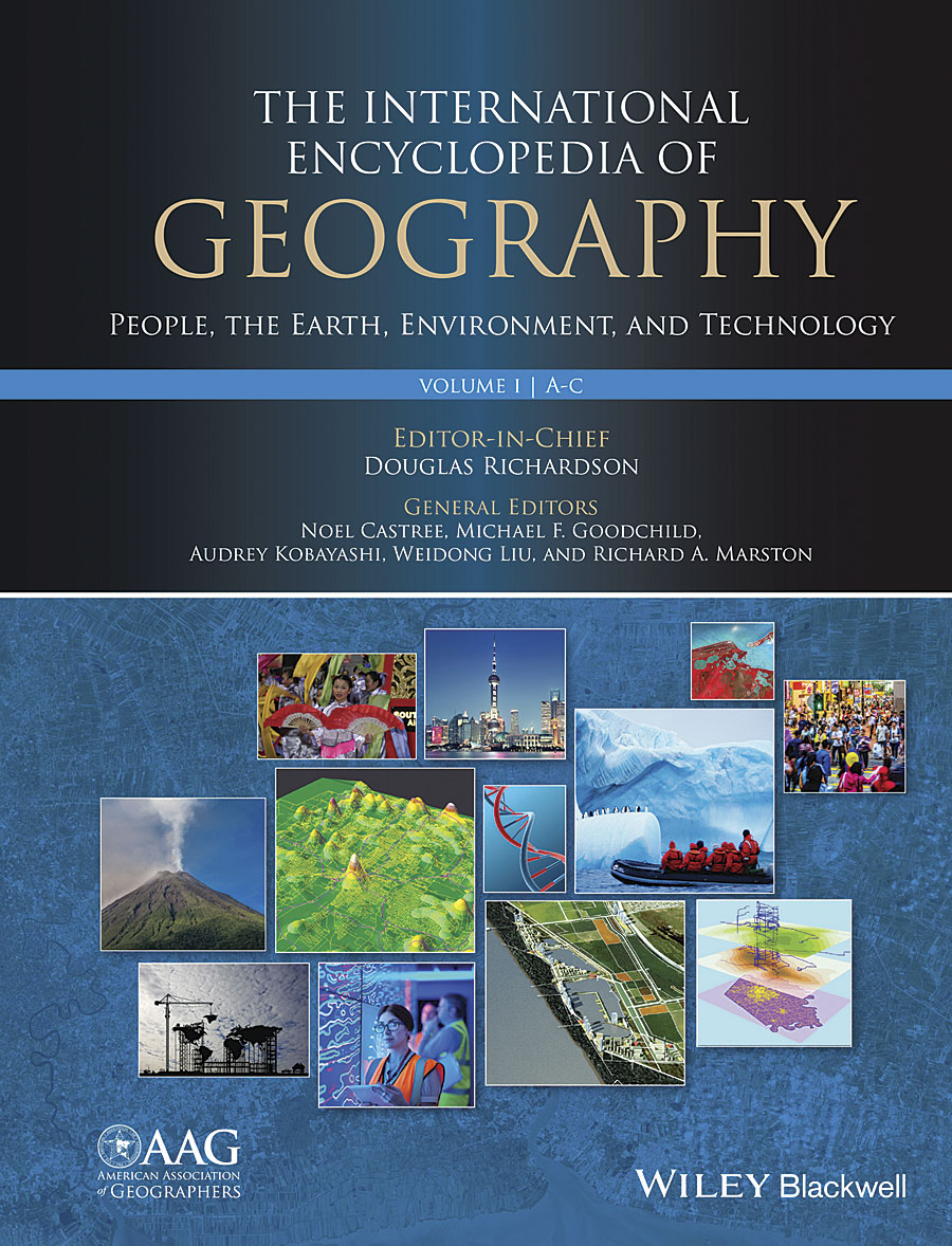 The International Encyclopedia of Geography: People, the Earth, Environment, and Technology consists of 15 volumes and more than 1,000 detailed entries about the concepts, research, and techniques of geography.