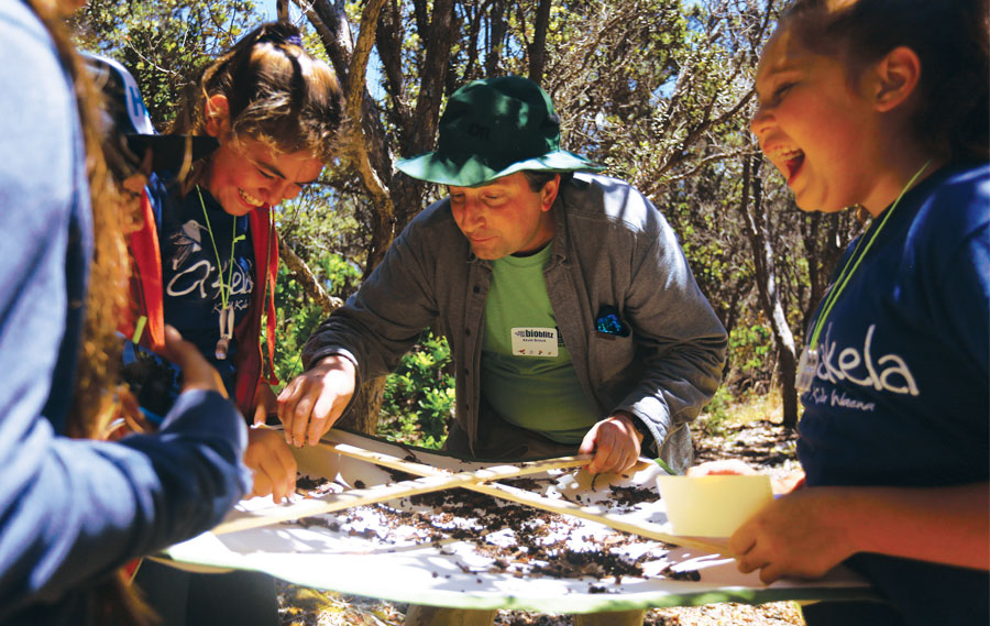 At a BioBlitz, scientists, families, students, teachers, and other community members work together to get an overall count of the plants, animals, fungi, and other organisms that live in a place. (Photo by Eric Leifer, National Geographic.)