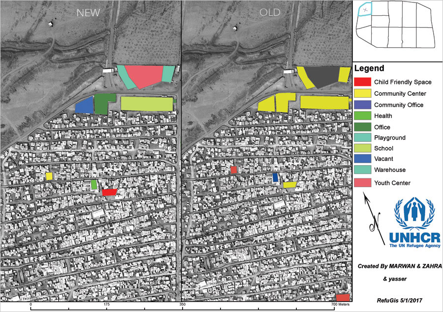 Members of the RefuGIS team mapped changes in infrastructure around Zaatari. Two months before making this map, none of them had ever used GIS.