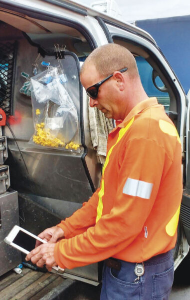 Working in teams of two, field crews access Workforce for ArcGIS on their tablets to see what they have to do each day and where they have to go.