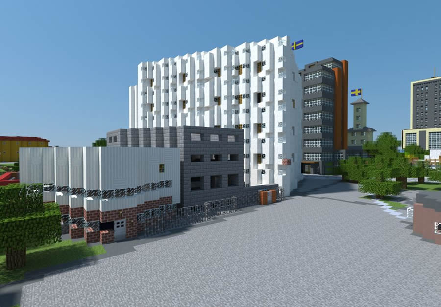 A virtual world of the Vilans Strandängar area in Kristianstad, Sweden, was created by integrating GIS with the Minecraft building game. 3D visualization by SWECO.