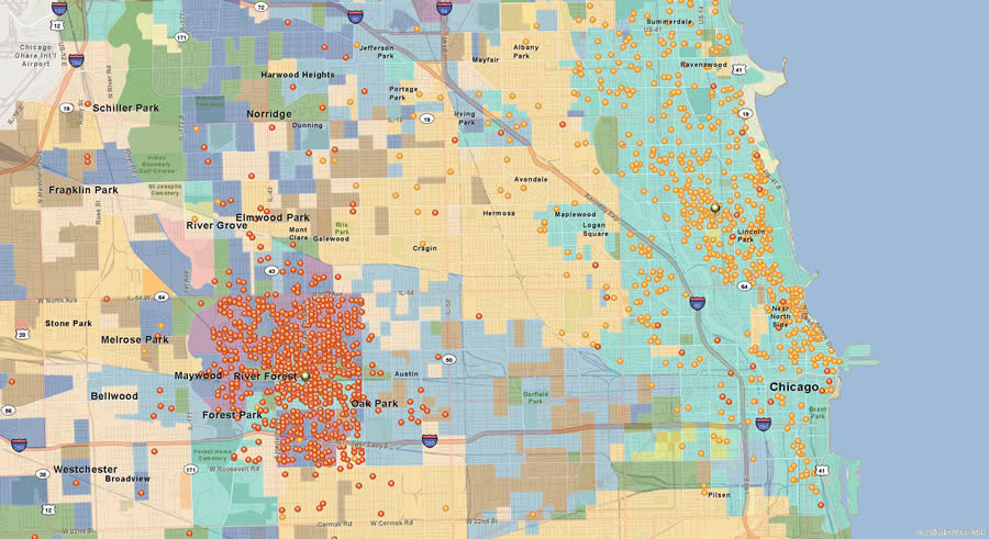 A Miele dealer's consumer data on vacuum cleaners is overlaid onto a map of Esri Tapestry Segmentation data.