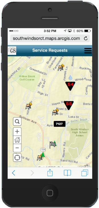 Using mobile devices, staff can view service requests sent in by town residents.