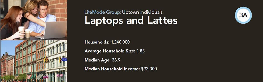 These thirty-something singles have a high median household income and cosmopolitian tastes. These thirty-something singles have a high median household income and cosmopolitian tastes.