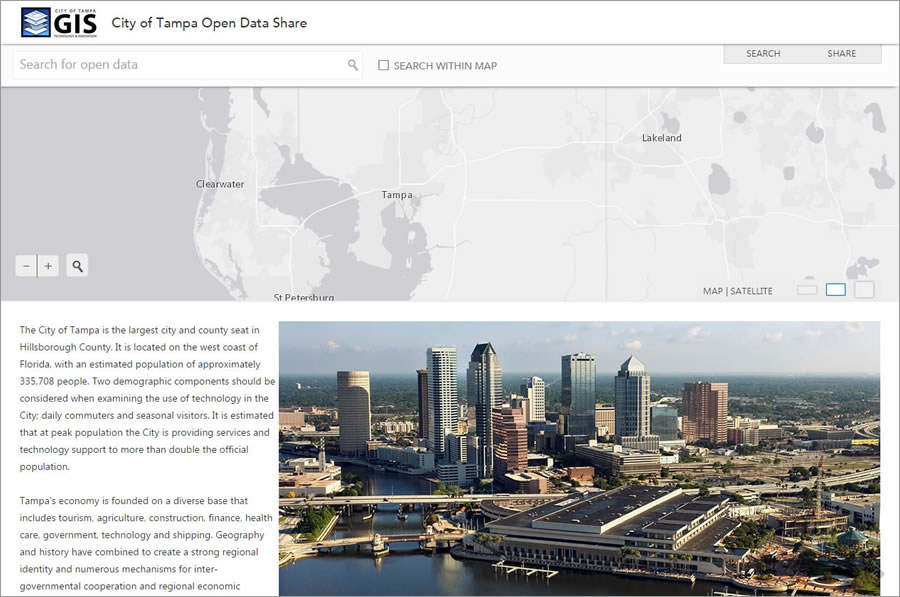 The City of Tampa Open Data site took only a few days to design and develop and has no custom coding. The City of Tampa Open Data site took only a few days to design and develop and has no custom coding.