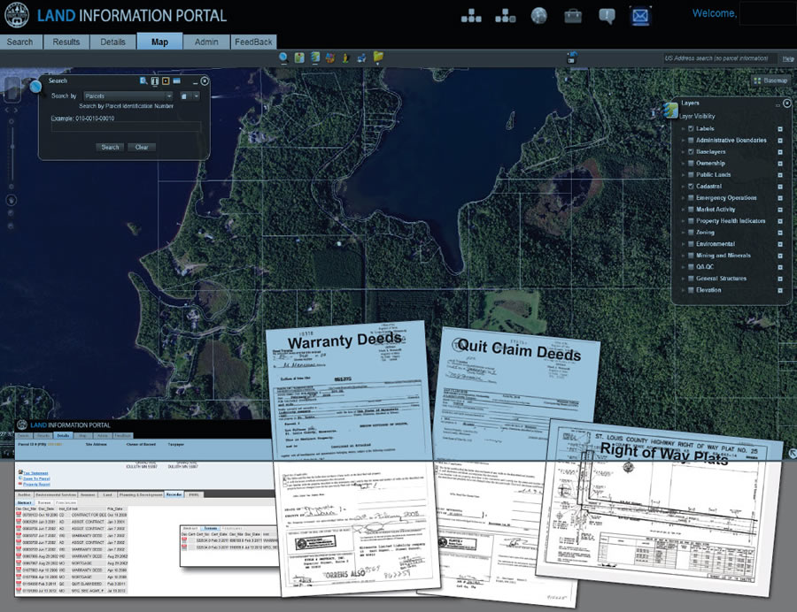 The Land Information Portal for St. Louis County, Minnesota, stores quit claim deeds and other land records.