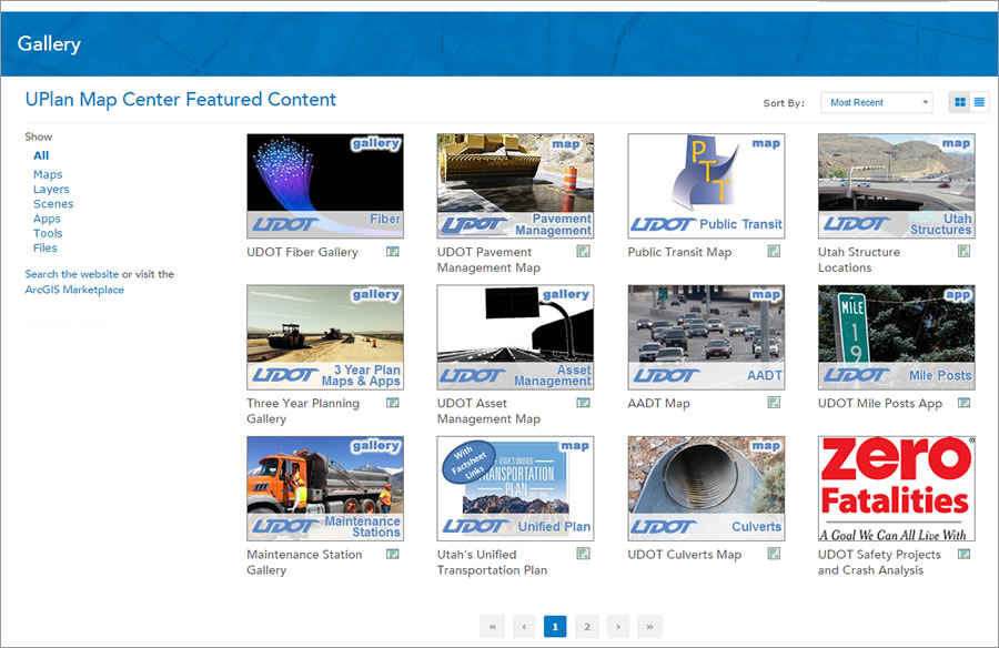 The Utah Department of Transportation uses web services to share a gallery of maps with the public and officials that pertain to road projects, pavement management, and other topics. The Utah Department of Transportation uses web services to share a gallery of maps with the public and officials that pertain to road projects, pavement management, and other topics.