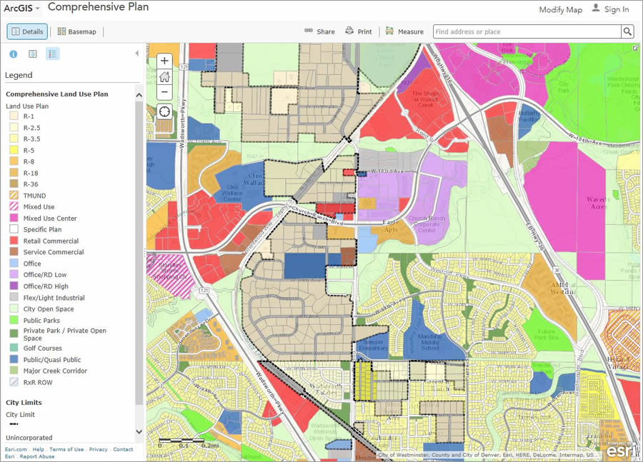 This web map shows the comprehensive land-use plan for the City of Westminster.