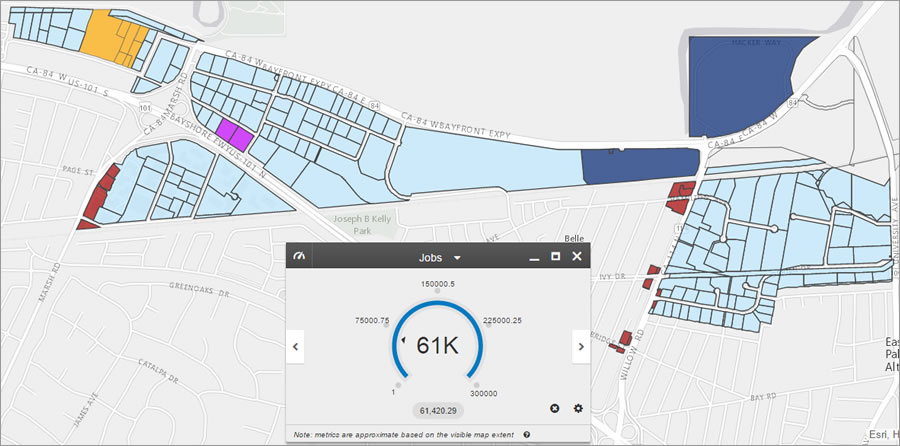 Menlo Park staff used Esri's GeoPlanner for ArcGIS to evaluate the impacts of development driven by job growth in the city.