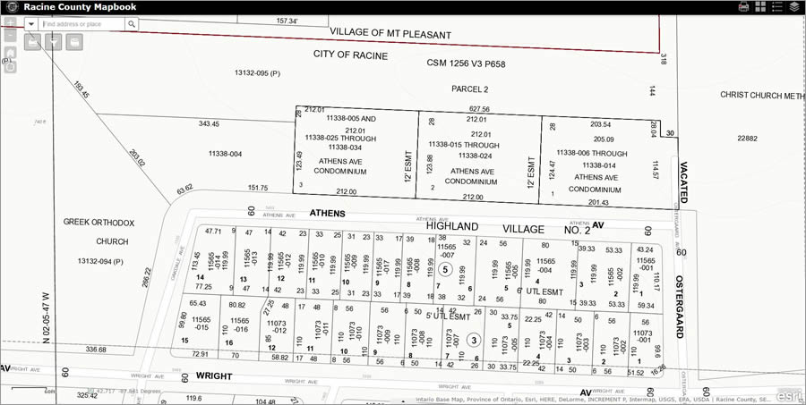 The Racine County Mapbook displays parcel ID numbers, along with the current assessment values of properties and the landowners' names.