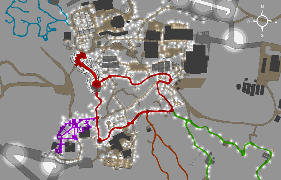 This map gives the staff a view of the illuminated path and parking lot lights at Desert Botanical Garden.