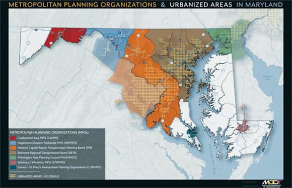 MPOs and urbanized areas in and around Maryland