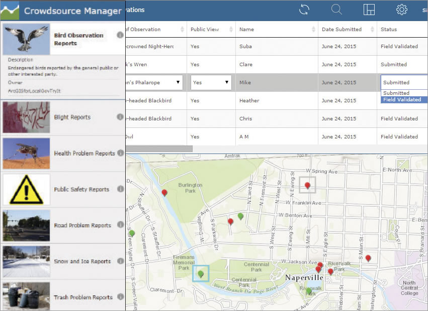 With Crowdsource Reporter, you can submit problems and observations and then review them with Crowdsource Manager.