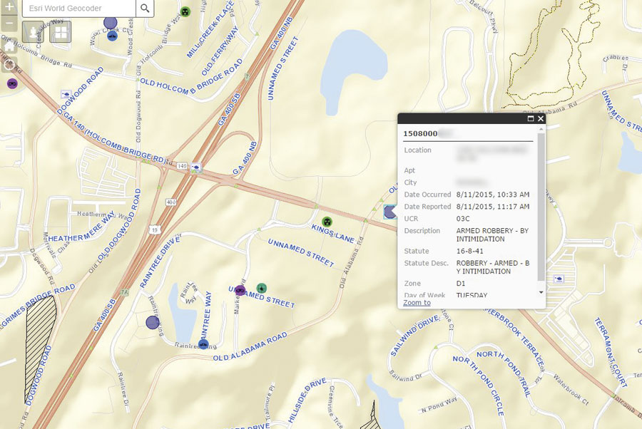 With SafeCityGIS from Geographic Technologies Group, officers and command staff at the Roswell Police Department can see pertinent data for any scenario they may encounter, such as an armed robbery. With SafeCityGIS from Geographic Technologies Group, officers and command staff at the Roswell Police Department can see pertinent data for any scenario they may encounter, such as an armed robbery.