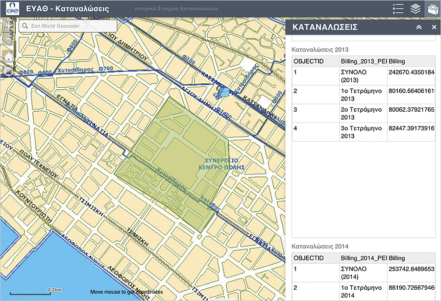 To better estimate future consumption needs, the GIS team developed a model to calculate historic billing for user-loaded areas of interest and deployed a website that staff could use to see historic consumption data.