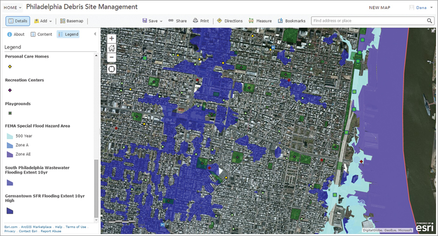 Philadelphia Debris Site Management ArcGIS Online website was used to perform the desktop reviews and track field progress.