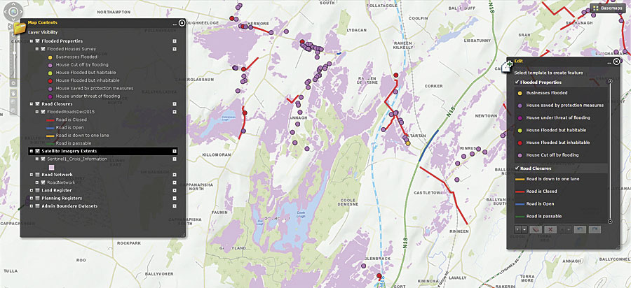 With ArcGIS, Galway County Council could see precisely which homes and businesses were flooded or in danger of flooding, as well as which roads were closed and damaged.