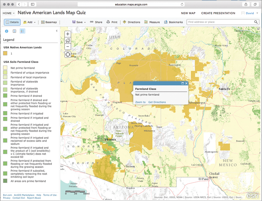 An example of a web map that expands the usability of a map illustration that appears in a leading US history textbook. The web map enables students to explore, interpret, and explain the environmental and economic conditions within Native American lands.