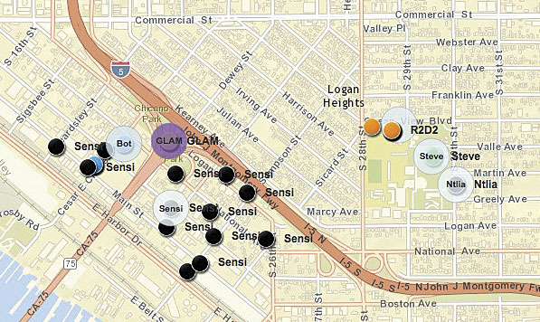 Journalism and geology students at San Diego State University used sensors (which they all named something different, from R2D2 and Sensi to Steve) to collect data on air pollution in various San Diego neighborhoods. They then used ArcGIS Online to map the results.