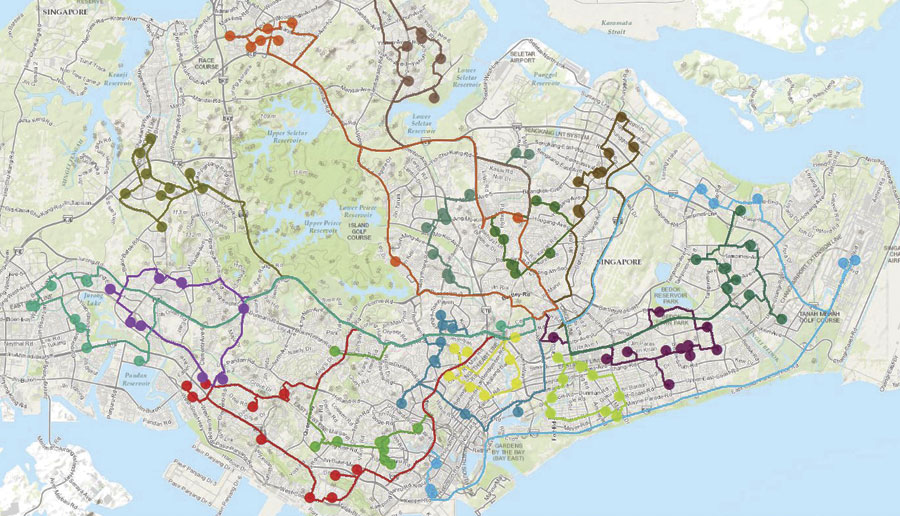 Using ArcGIS for Desktop, FFTH can see the location of each NTUC FairPrice store and determine how the organization's one truck and two vans can pick up donations in the most cost-effective way.