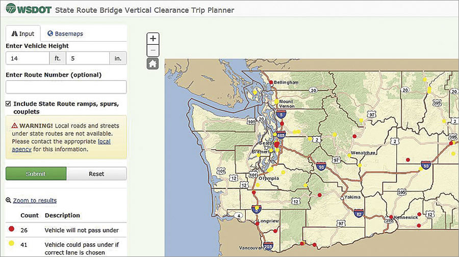 The Bridge Vertical Clearance Trip Planner allows truck operators to easily see which crossings should be avoided. The Bridge Vertical Clearance Trip Planner allows truck operators to easily see which crossings should be avoided.