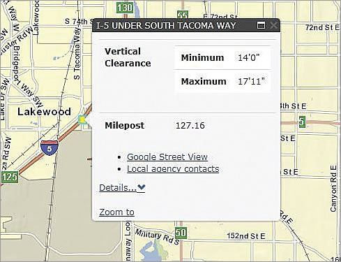 Users can get detailed information about each restriction, including minimum and maximum vertical clearances. Users can get detailed information about each restriction, including minimum and maximum vertical clearances.