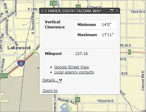 Users can get detailed information about each restriction, including minimum and maximum vertical clearances.